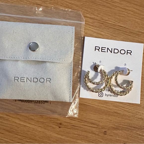 New, Curateur Rachel Zoe Rendor Yellow Gold Double Hoop Victoria Earrings $85 - Picture 2 of 4